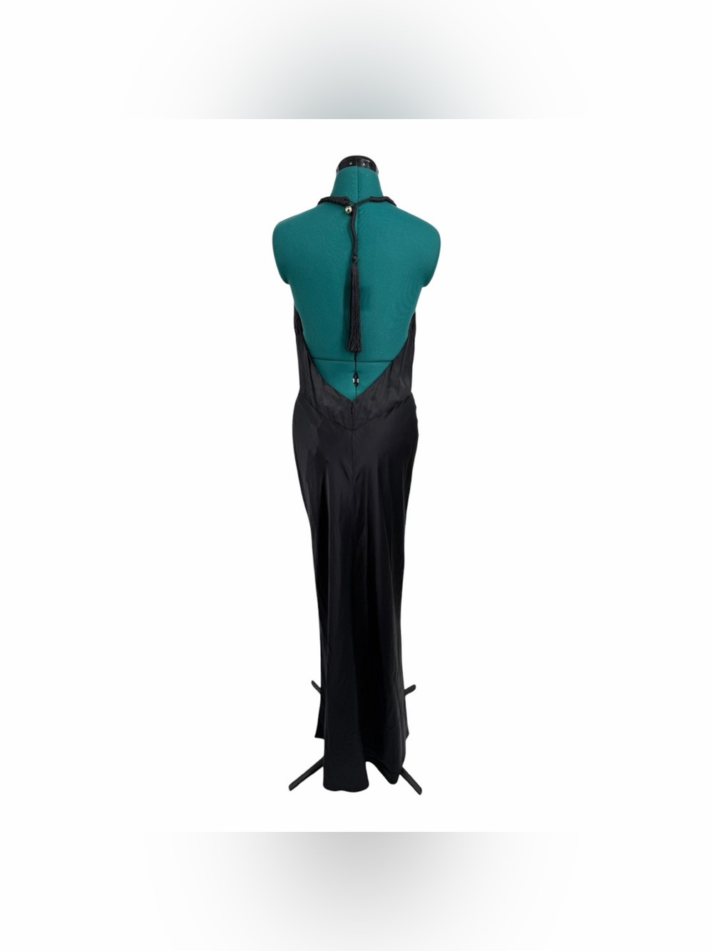 Reformation Bianca 100% Silk Halter Maxi Dress Black Size 10 NWT Camille Rowe - Picture 7 of 11